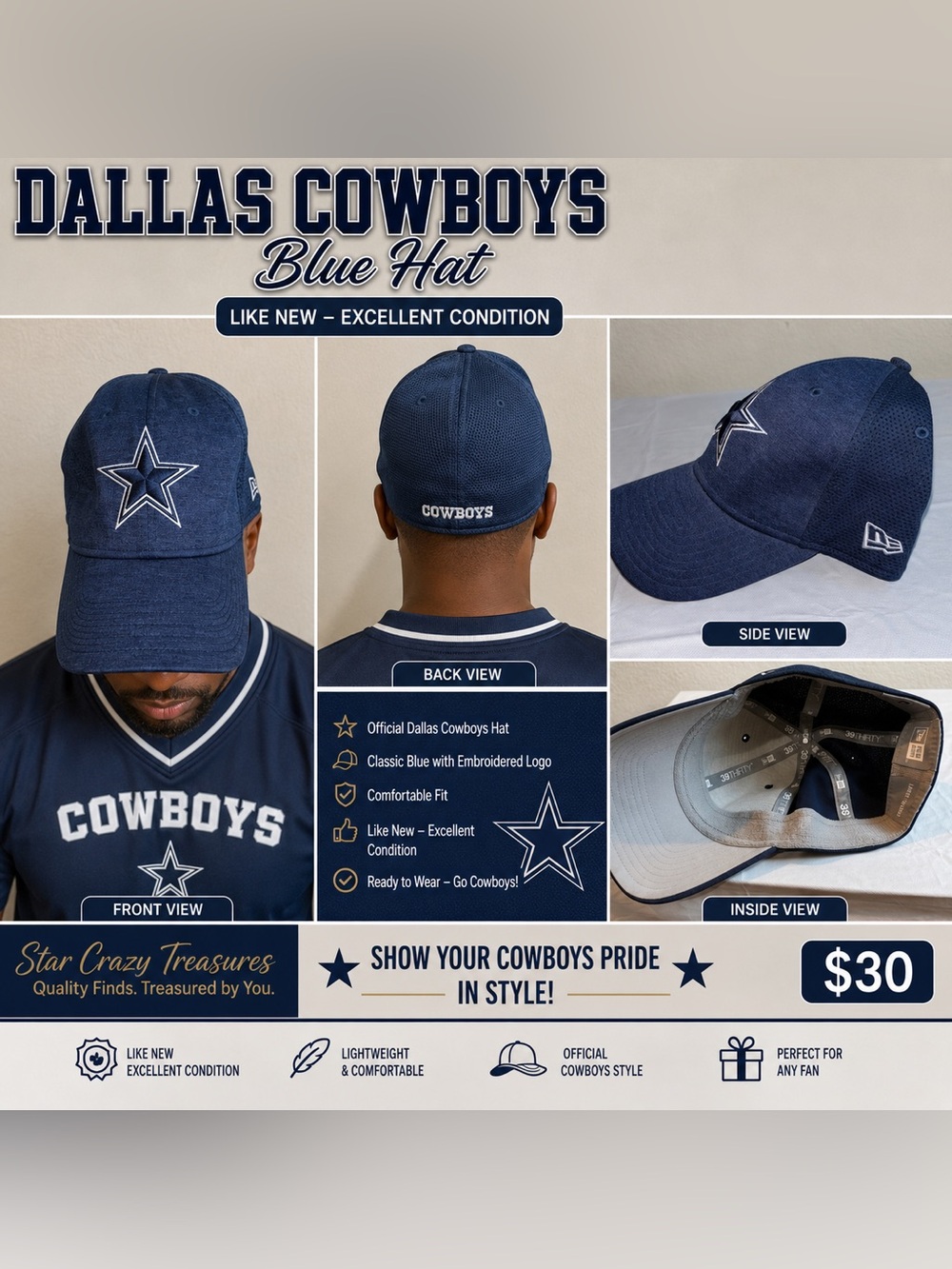 Dallas Cowboys Blue Fitted Hat With Star Logo